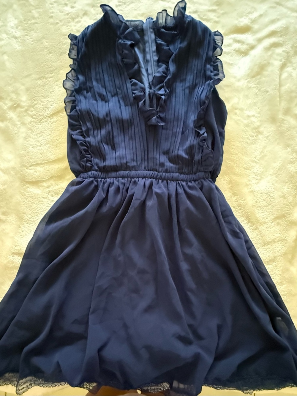 Sleeveless Ruffle Pleat Navy Mini Dress